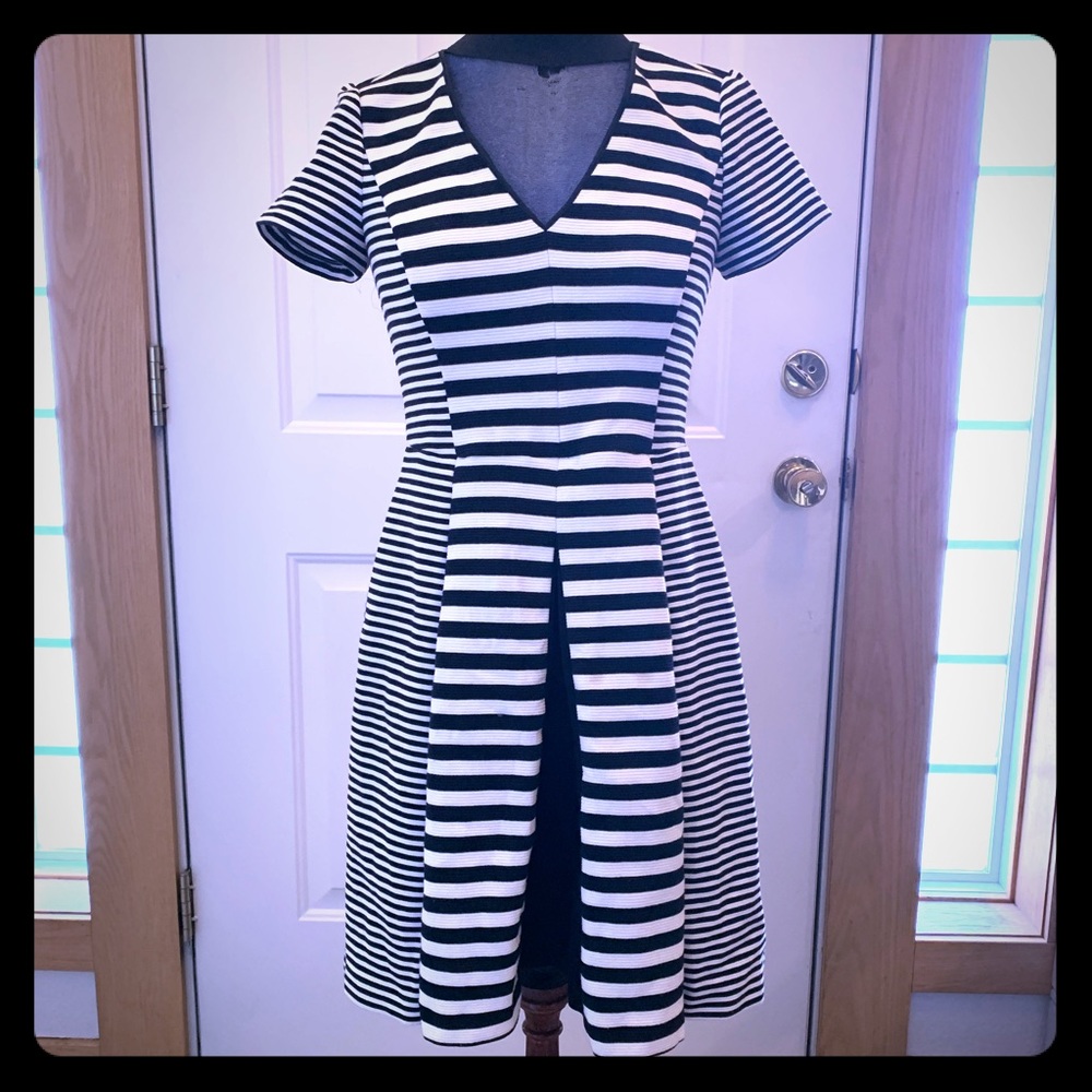 Banana Republic Black/White pleated A-Line dress 4